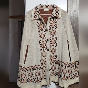 Vintage Jcpennys Knitted Wool Blend Sweater Cape Poncho With Arm Slit Openings